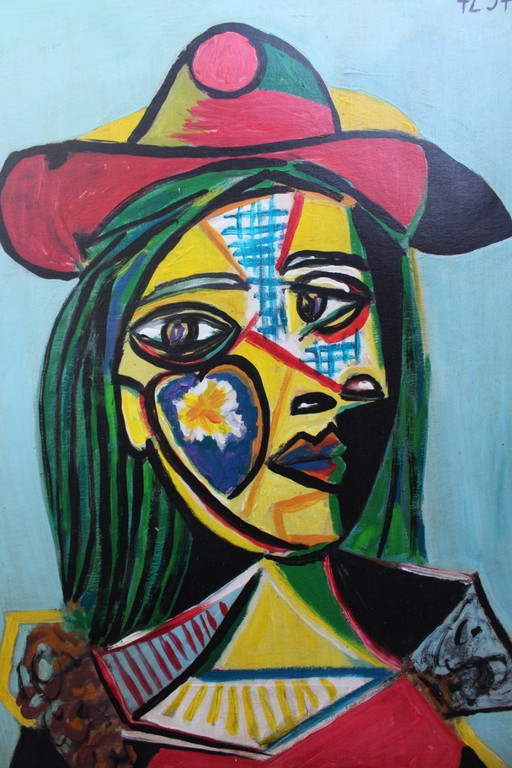 Vintage Cubist Female Portrait Picassso BLue Period