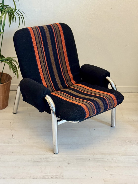 Image 1 of Fauteuils vintage à structure tubulaire chromée épaisse, années 1970