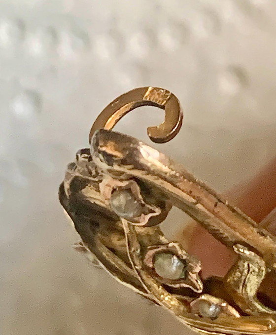 Broche Art Nouveau vers 1900 – Or « Titre Unique » – décor végétal aux perles fines – AF, Cadeaux, Metal (photo 9 of 14)