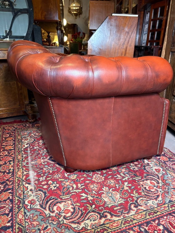 Image 1 of Vintage Leather Chesterfield Tub Chair – Gentleman’s Chair  Classic English Design • Comfortable • Timeless Style  A beautiful v