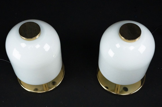 Image 1 of Pair of 1980s Italian Murano Lattimo Glass Mushroom Bedside Lamps