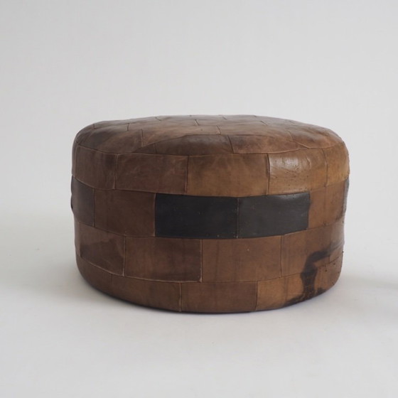 Image 1 of Vintage Leather Patchwork Pouf