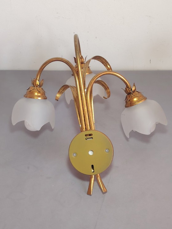 Image 1 of Vintage wandlamp (met wandarm) in Italiaanse Florentijnse stijl, gemaakt van smeedijzer.