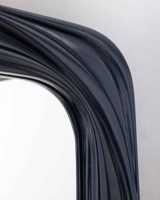 Vintage 1970s Square Wall Mirror in Blue Plastic, Italian Design (photo 7 of 7)