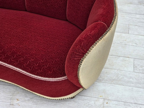 Image 1 of Divano curvo danese a 2 posti, anni '60, tessuto di lana rosso/beige.