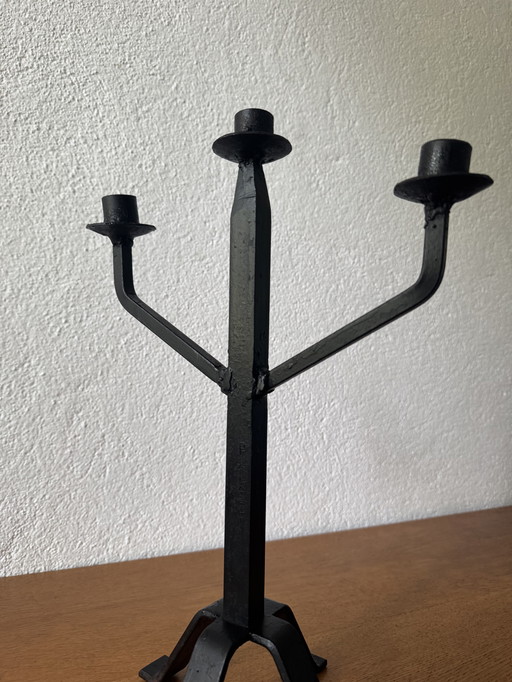 Brutalist wrought-iron candlestick signed 1960s
