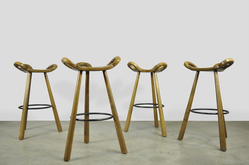 Special Vintage Brutalist Spanish Marbella Bar Stools, 1970 Spain