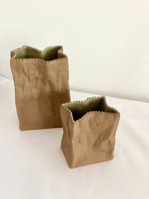 Vintage 2 "Paper bag" vases by Tapio Wirkkala for Rosenthal studio-line, Germany, 1970s