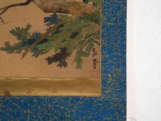 Antikes japanisches Kakejiku eines Raubvogels in Farbe auf Papier – Japan, circa 1900 (photo 38 of 40)