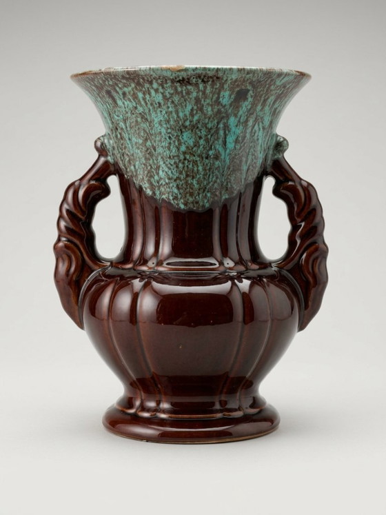 Large brown and turquoise enameled ceramic vase – ADP, Varages France - 27 cm (photo 4 of 10)