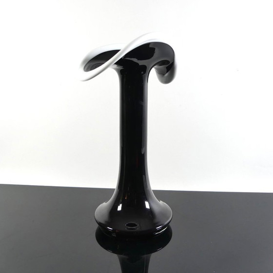 Image 1 of Vintage black and white glass vase HSG Tarnowiec, 1970s