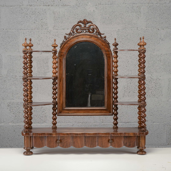 Étagère da toeletta con ripiani, colonne tornite e specchio inclinabile – Tolette, Legno (photo 3 of 8)