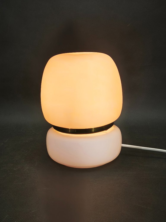 Image 1 of Czech Opaline Glass and Brass Table Lamp, 1970s