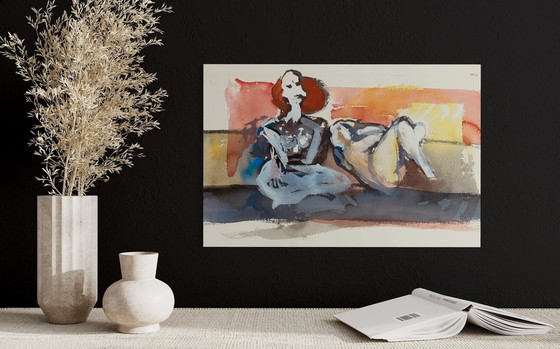 Image 1 of Marcus de Vestele abstract composition with 2 women circa 1975