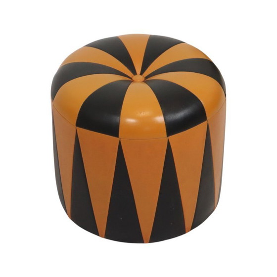 Image 1 of Pouf rotondo vintage in similpelle arancione e nera