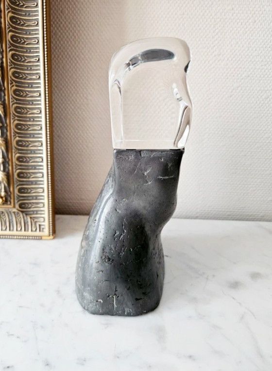 Image 1 of Sculpture Anthropomorphe Monumentale Visage Hybride Cristal Massif Métal Brut 11kg Design Moderniste Brutaliste 2de Moitié XXe