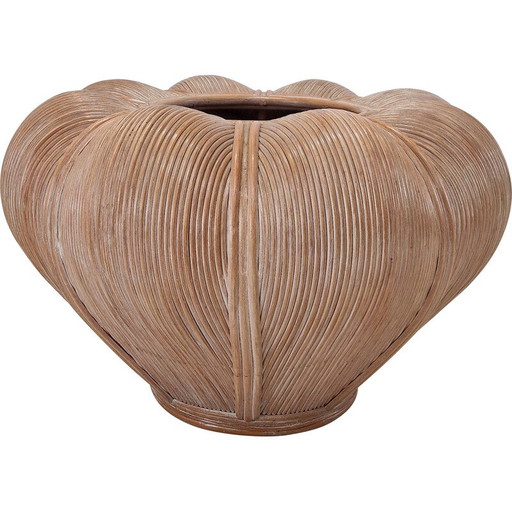 Pot de fleurs vintage en bambou et rotin, France 1970