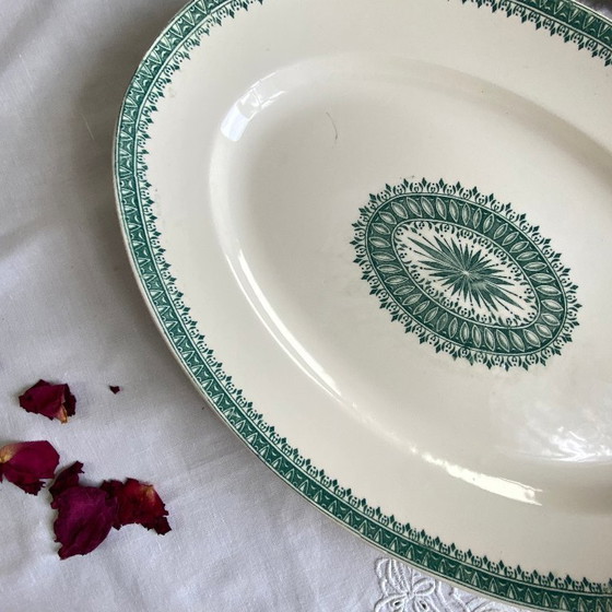 Image 1 of Oval serving platter, antique earthenware, Creil and Montereau ironstone, English service, green
