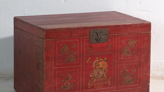 Baule antico dipinto con pittura originale – Cina, circa 1900 – Armadi contenitori, Iron, Brass (photo 3 of 25)