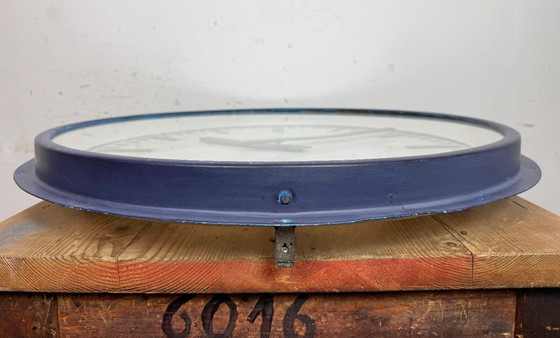 Image 1 of Grote blauwe Duitse industriële fabriekswandklok van Burk, jaren 60