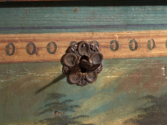 Cassapanca nuziale antica dipinta in pino – Impero Austro-Ungarico, 1841 – Armadi contenitori, Bronze (photo 25 of 40)