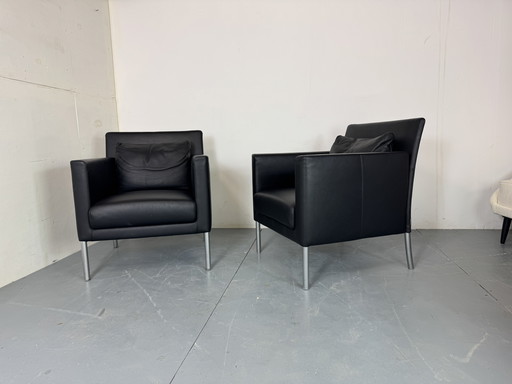  Chaises longues allemandes modernistes en cuir noir et acier de Walter Knoll / Wilhelm Knoll, années 2000, ensemble de 2