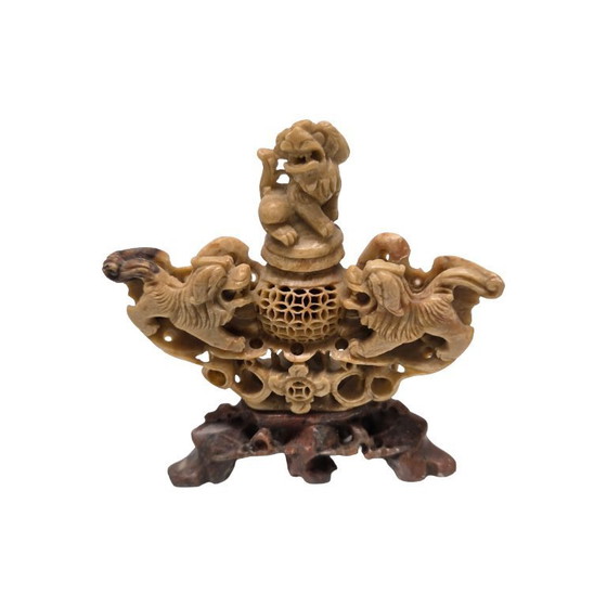 Image 1 of Bruciatore d'incenso cinese d'epoca in pietra ollare, seconda metà del XX secolo