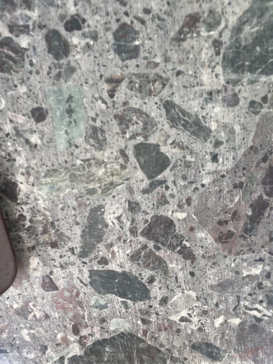 Image 1 of Vintage design coffee table with natural stone top and burgundy base