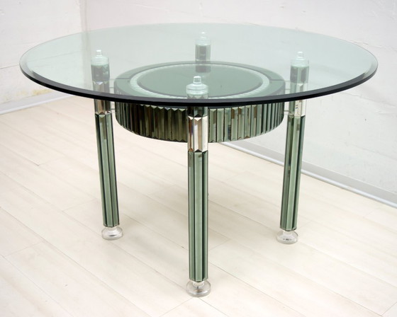 Image 1 of Zelino Poccioni Italian Modern Round Dining Table Mirrored Crystal for Mp2
