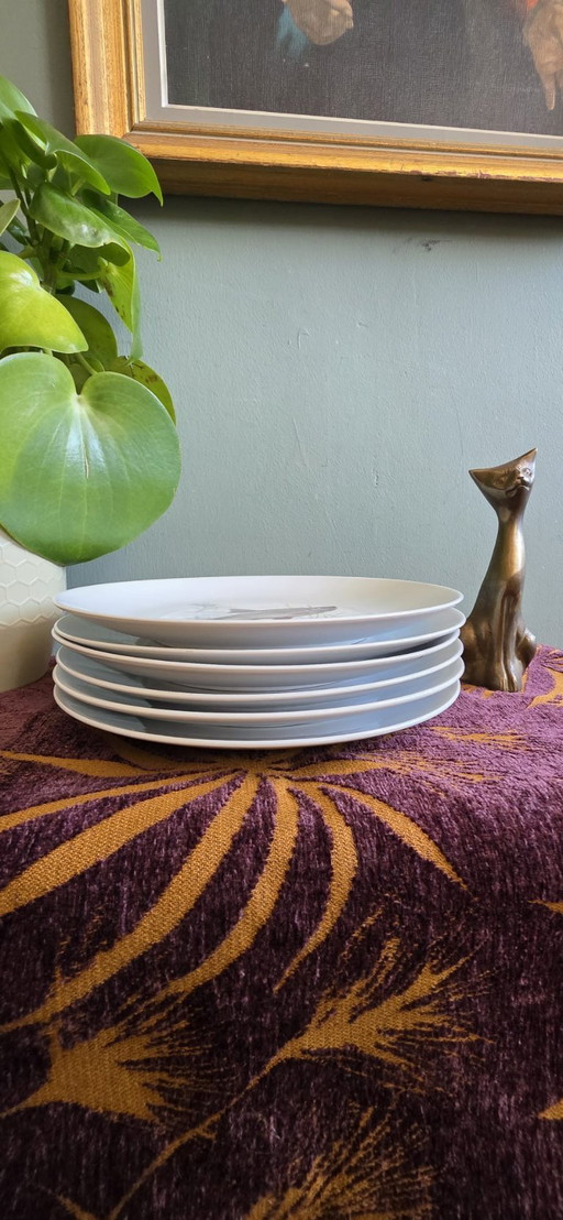 Juego de 6 platos de pescado vintage de Kahla GDR