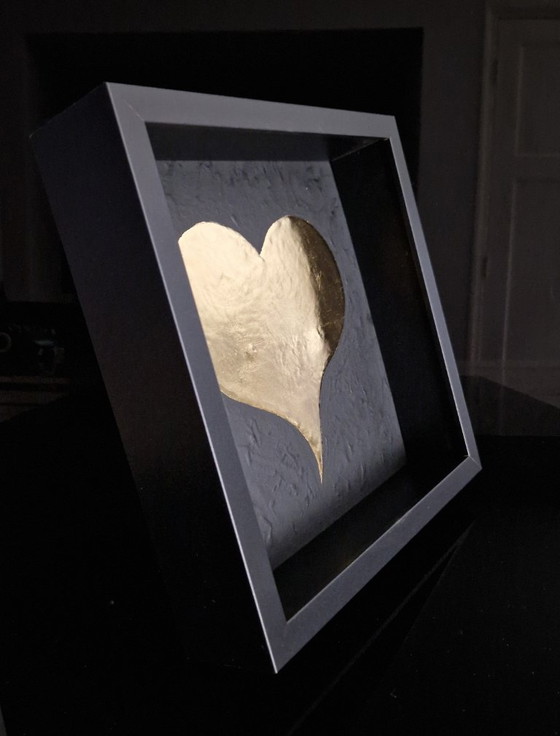 Image 1 of Gouden hart 23kt goud verguld pop art kunstwerk in lijst limited edition