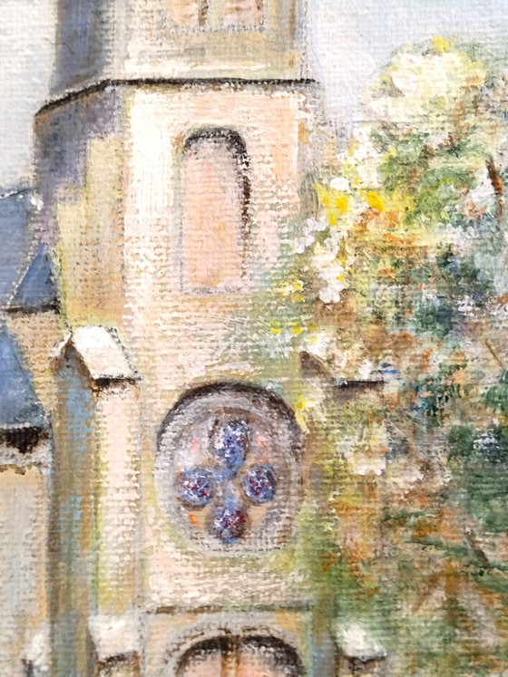 Painting Church Rural Landscape - L. Laffut (Belgian Art), Wood, Canvas, Blue (photo 8 of 11)