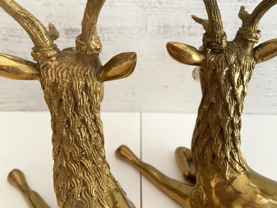 Image 1 of Beeldhouwwerk Beeldje Vintage Duo De Cerfs Brons Doré 1950 - 1960 Ontwerp