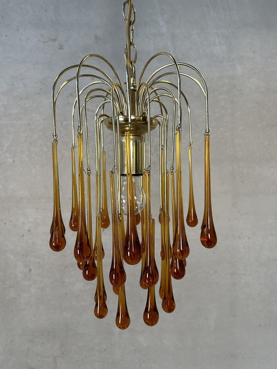 Image 1 of Vintage Amber 'Teardrop' Chandelier