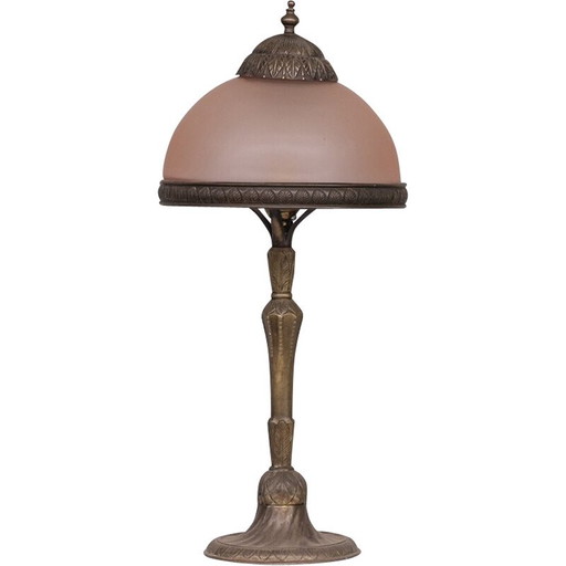 French vintage Art Nouveau brass and glass table lamp, 1910s