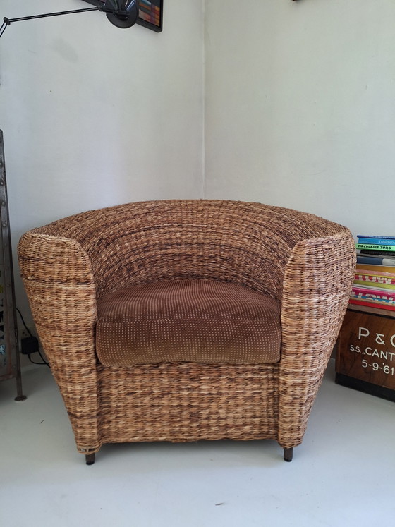 Image 1 of Fauteuil lounge vintage unique en forme de grande feuille de bananier