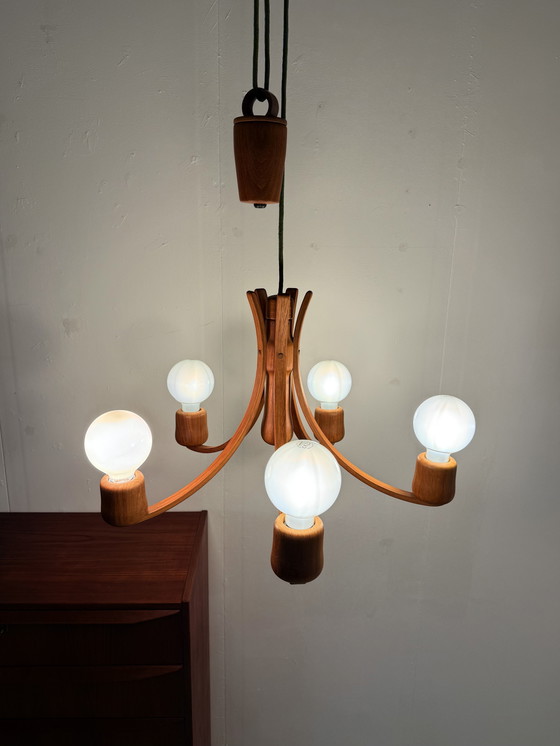 Image 1 of Contrepoids de lustre en teck vintage, Domus '80