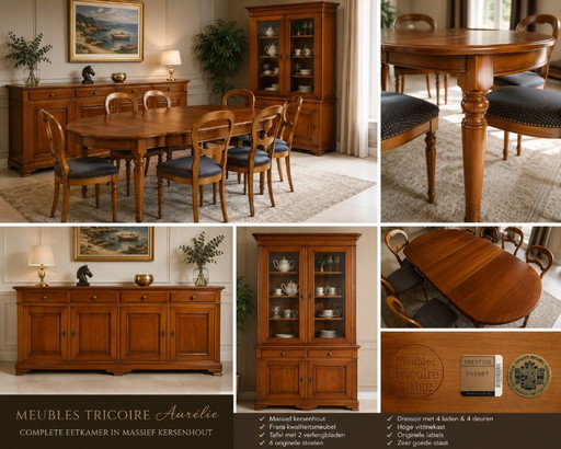Meubles Tricoire "Aurélie" – Exclusieve complete eetkamer in massief kersenhout – eetkamerset, Wood, Brass (photo 2 of 5)