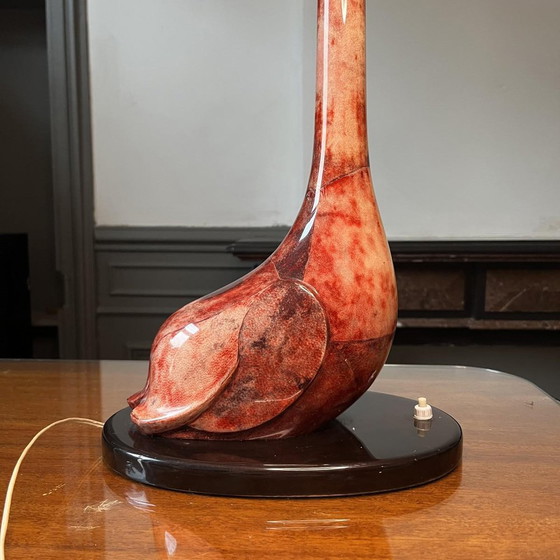 Oiseau Vloerlamp in gelakt rood geitenperkament van Aldo Tura, Italië, jaren 50 – Vloerlampen, Wood, Design (photo 9 of 19)