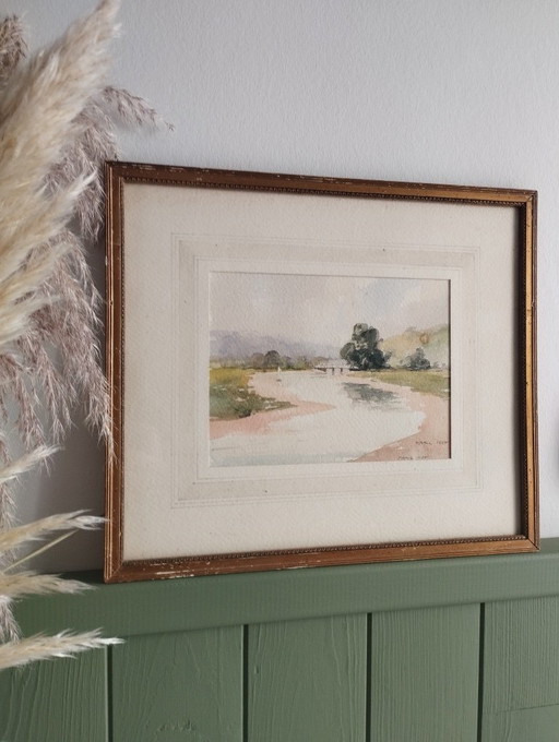 T. Ball, River Otter (Budleigh Salterton, Devon), 1924. Framed watercolor.