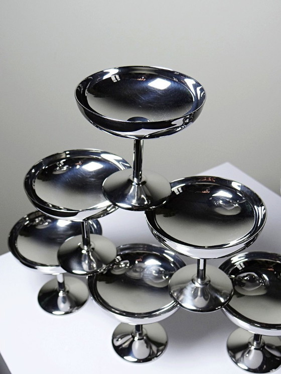 Image 1 of 8 Vintage stainless steel dessert bowls on feet in the Guy Degrenne style