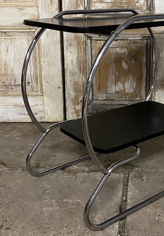 Image 1 of Art Deco, Bauhaus side table. Chrome. Black.