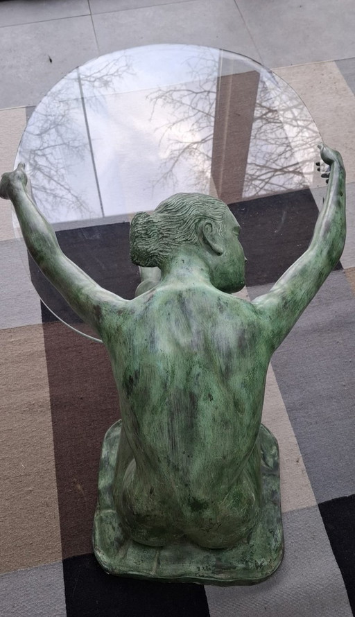 Coffee table statue of a naked woman, bronze, beautiful patina