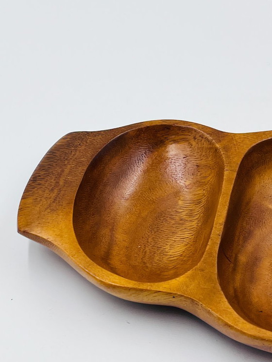 Image 1 of Bandeja compartimentada en madera exótica tallada, Asia, años 70