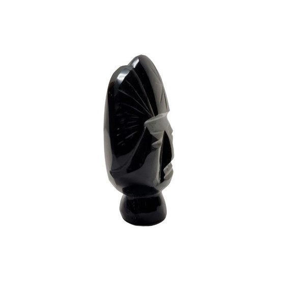 Image 1 of Vintage Gold Obsidian Aztec Statue