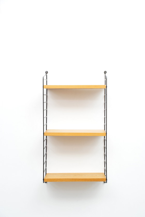 Image 1 of String shelving system in cherry wood with 2 ladders by Kajsa and Nisse Strinning