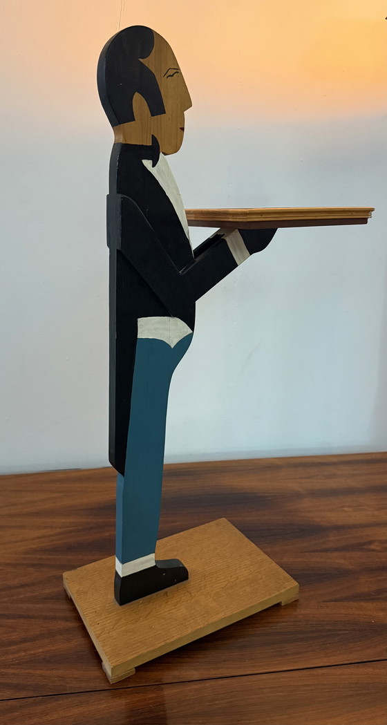 Image 1 of Sculpturaal houten designobject met blad – ca. 76 cm hoog