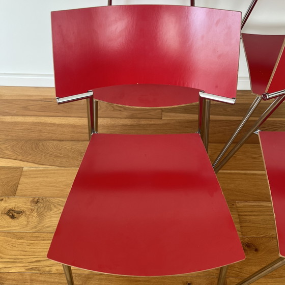 10 sedie impilabili Gijs van der Sluis Quasi Stacking Chairs, colore rosso/blu, laminate con struttura (photo 12 of 15)