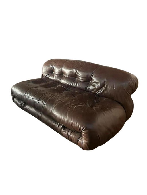 Cassina Soriana 2-seater sofa brown leather Italy 1970s