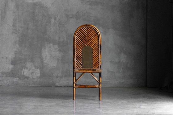 Image 1 of Stoel met hoge rugleuning van bamboe en messing van Gabriella Crespi, Italië, 1970